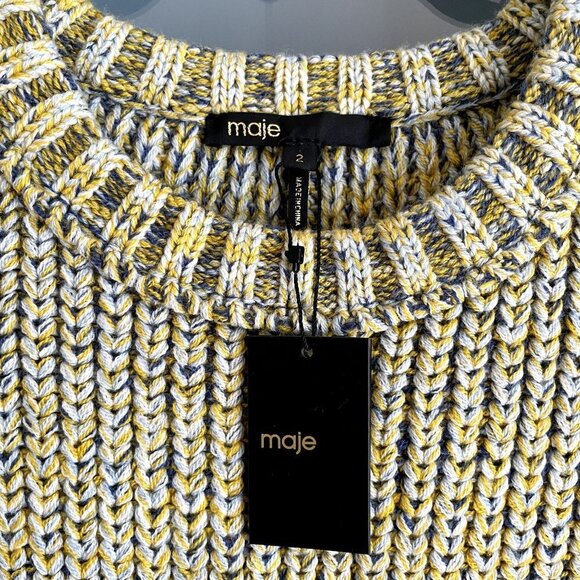Maje Maous Yellow Multi Marled Crewneck Chunky Ribbed Knit Oversized Sweater - Picture 7 of 8